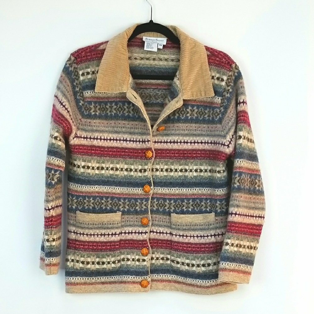 Robert Scott Fair Isle Wool Sweater Jacket S M